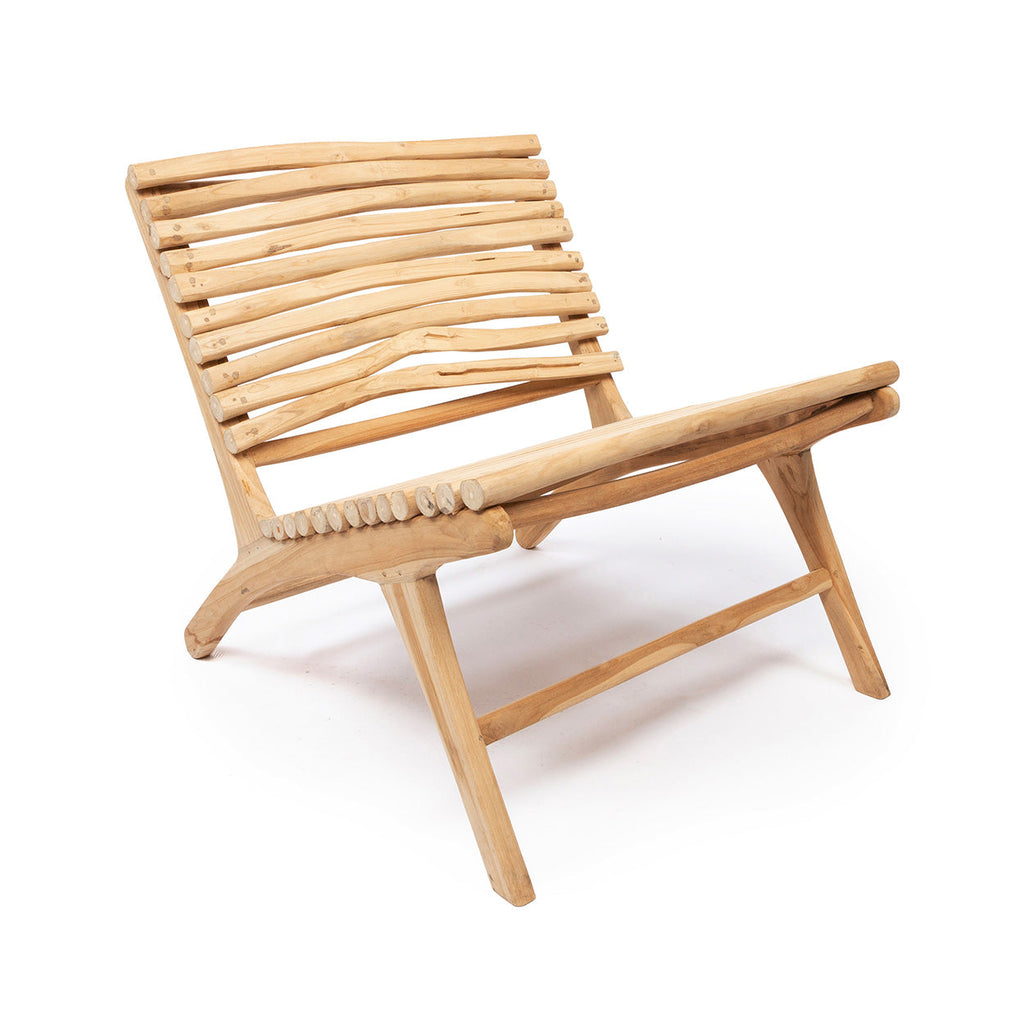 Sessel aus Teakholz Natur mit gewellter Struktur für überdachte Außenbereiche – 85x65 cm
