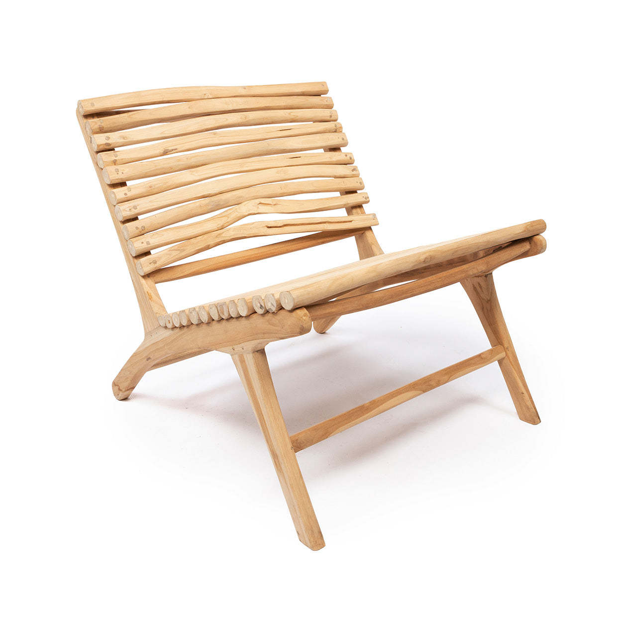 Sessel aus Teakholz Natur mit gewellter Struktur für überdachte Außenbereiche – 85x65 cm
