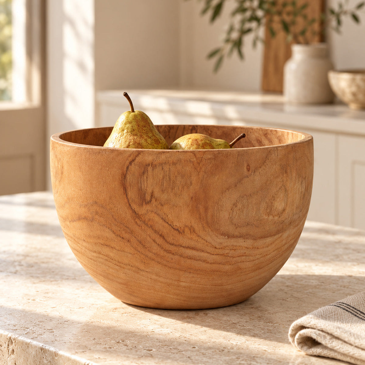 Bol en bois de teck naturel fini lisse veiné