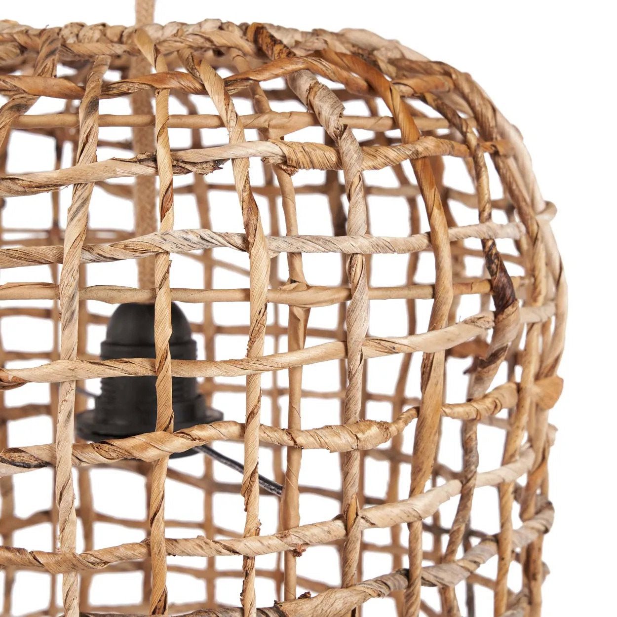 Hängeleuchte geflochten aus Bananenblättern in offener Kapselform – H57 cm