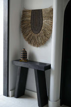 Runde Wanddeko aus geflochtenem Naturgras 85 cm