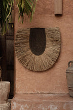 Runde Wanddeko aus geflochtenem Naturgras 85 cm
