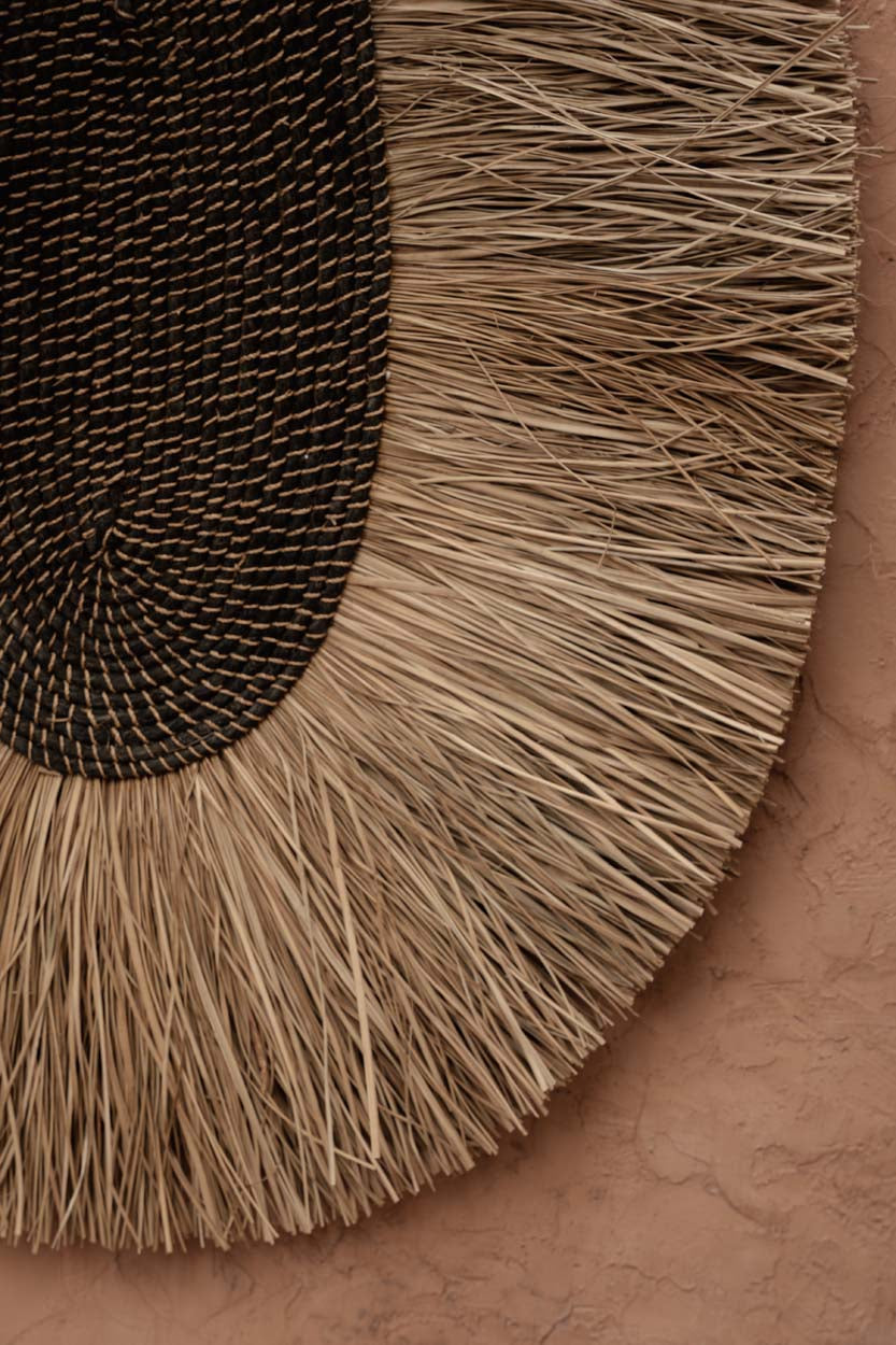 Runde Wanddeko aus geflochtenem Naturgras 85 cm