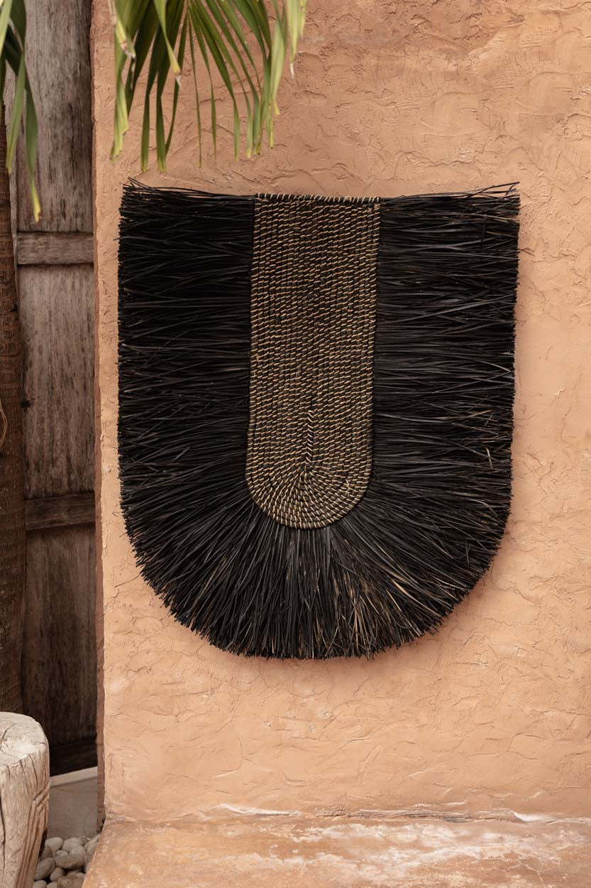 Wanddeko aus Naturfasern in Schwarz 87x74 cm