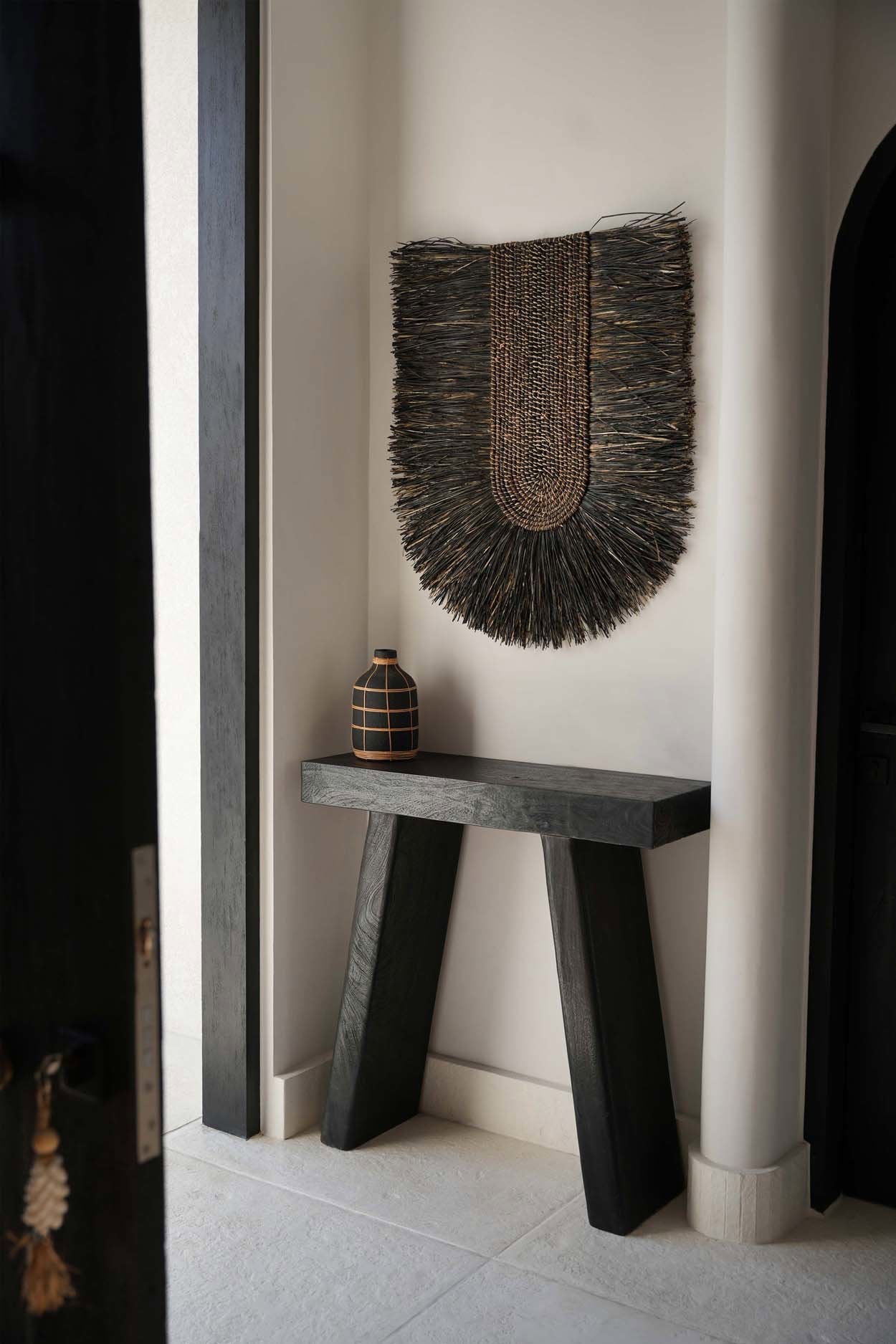 Wanddeko aus Naturfasern in Schwarz 87x74 cm