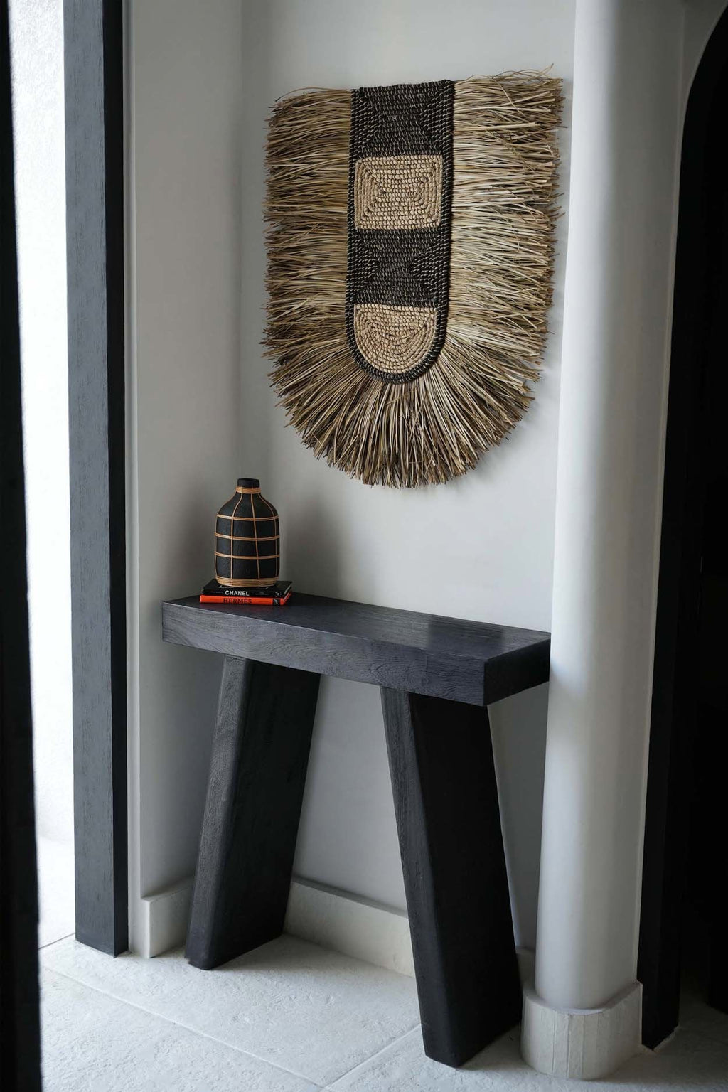 Boho Wanddeko aus geflochtenem Naturgras 85x78 cm
