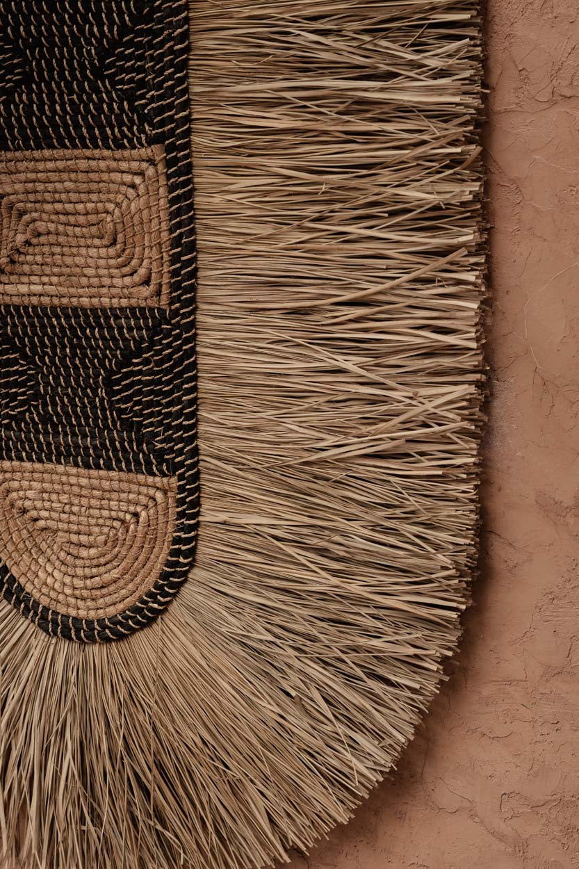 Boho Wanddeko aus geflochtenem Naturgras 85x78 cm