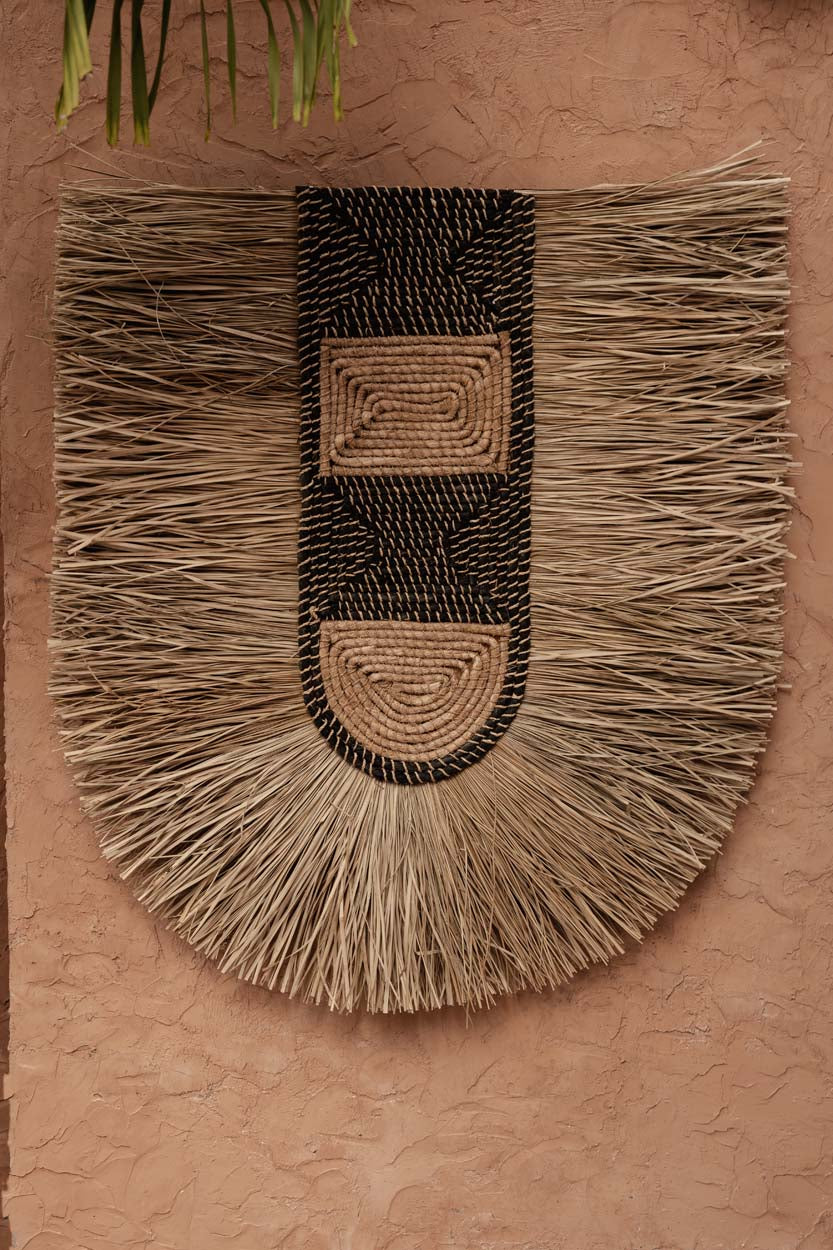 Boho Wanddeko aus geflochtenem Naturgras 85x78 cm
