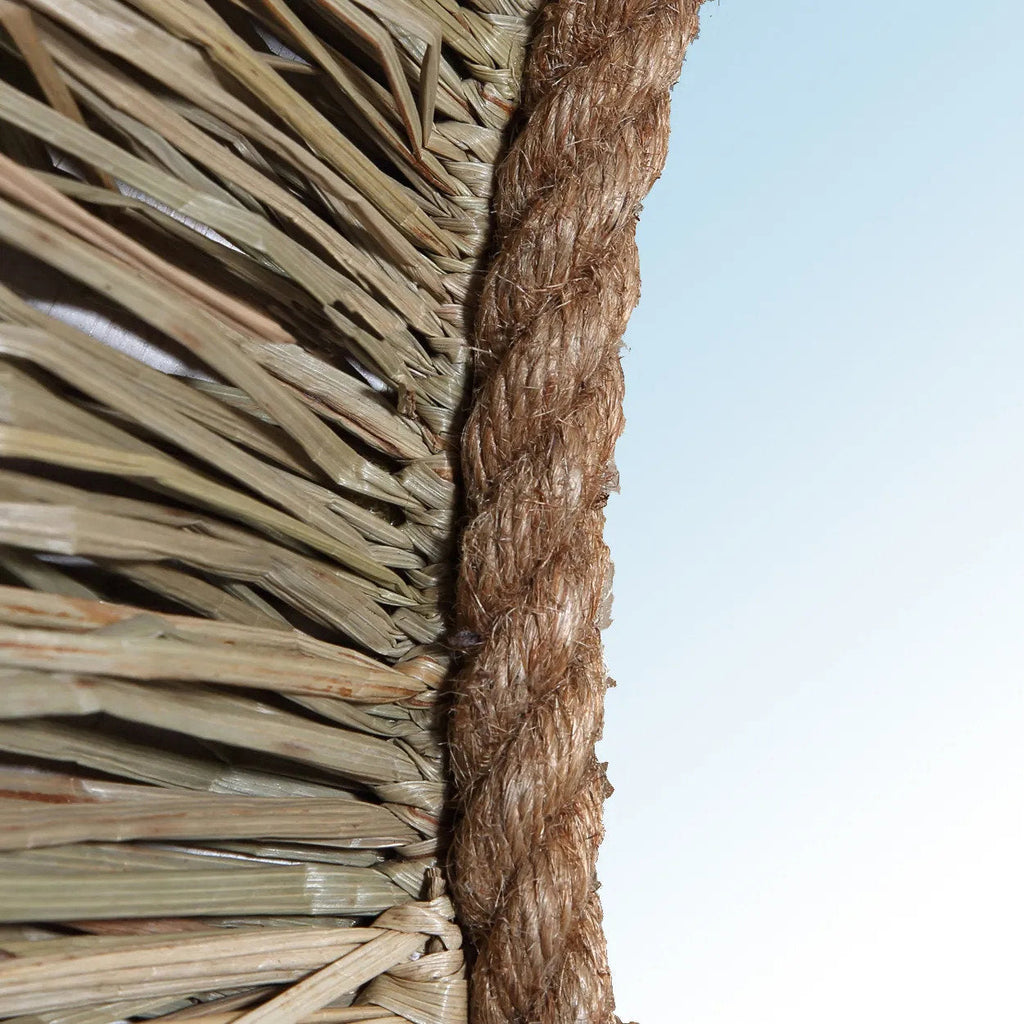 Runder Wandspiegel aus geflochtenem Naturgras mit Juteseil – Ø65 cm