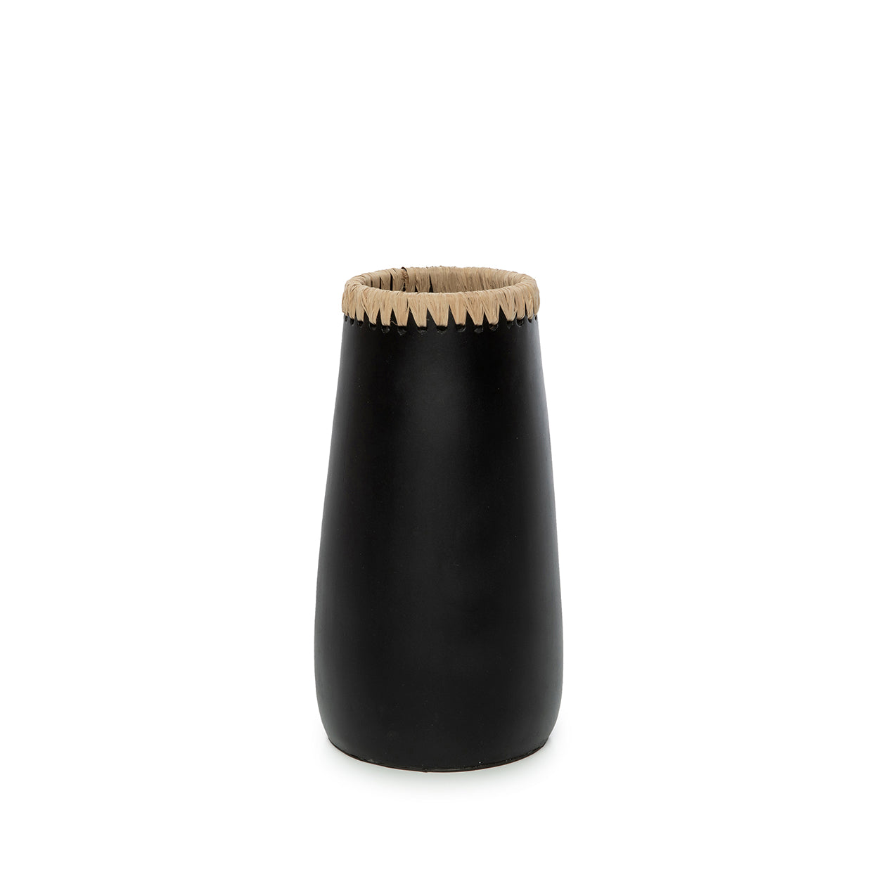 Deko-Vase aus Terrakotta und Raffia in Schwarz 26 cm