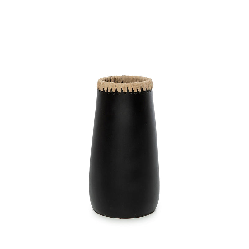Deko-Vase aus Terrakotta und Raffia in Schwarz 26 cm