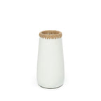 Deko-Vase aus Terrakotta in Naturweiß mit Raffia-Bordüre – H26 cm