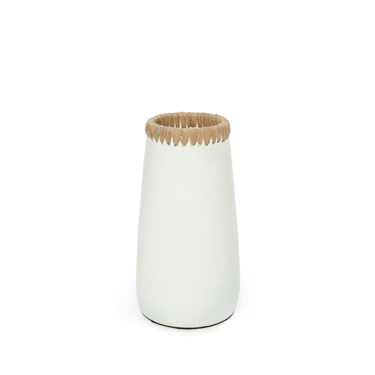 Deko-Vase aus Terrakotta in Naturweiß mit Raffia-Bordüre – H26 cm