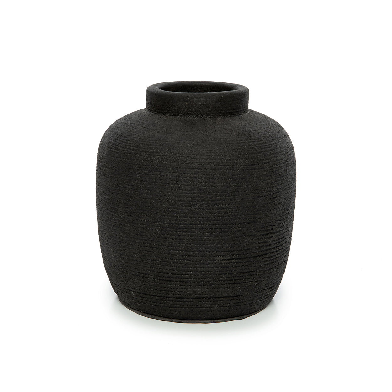 Vase aus schwarzer Terrakotta mit strukturierter Oberfläche – H18 cm