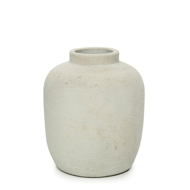 Zylindrische Vase aus Terrakotta in Beton-Optik Beige – H22 cm