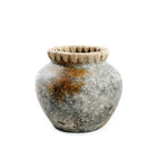 Terrakotta-Vase in Antikgrau mit Raffia-Rand 19 cm
