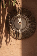 Déco murale ronde en raphia et macramé coton blanc