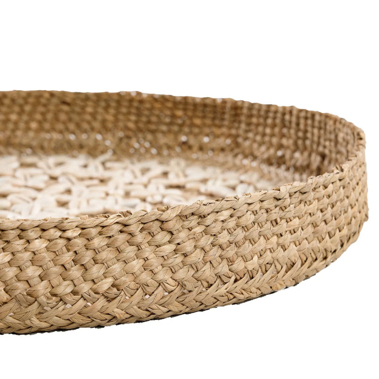 Runde Wanddeko aus geflochtenen Muscheln – Naturweiß – Ø42 cm