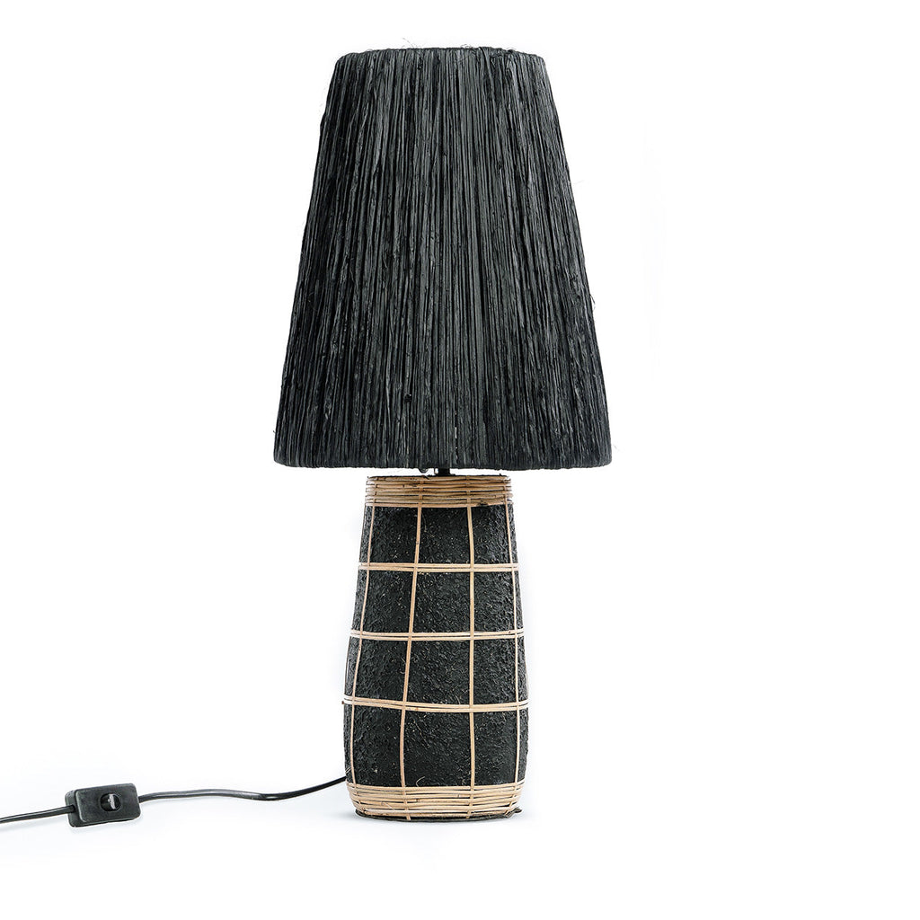 Tischlampe aus Terrakotta und strukturiertem Rattan in Schwarz – H56 cm