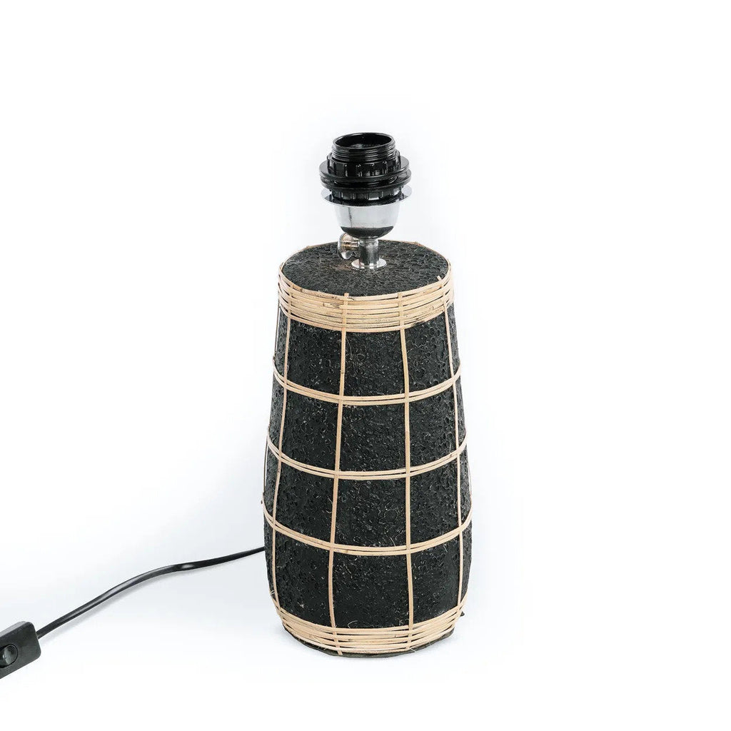 Tischlampe aus Terrakotta und strukturiertem Rattan in Schwarz – H56 cm