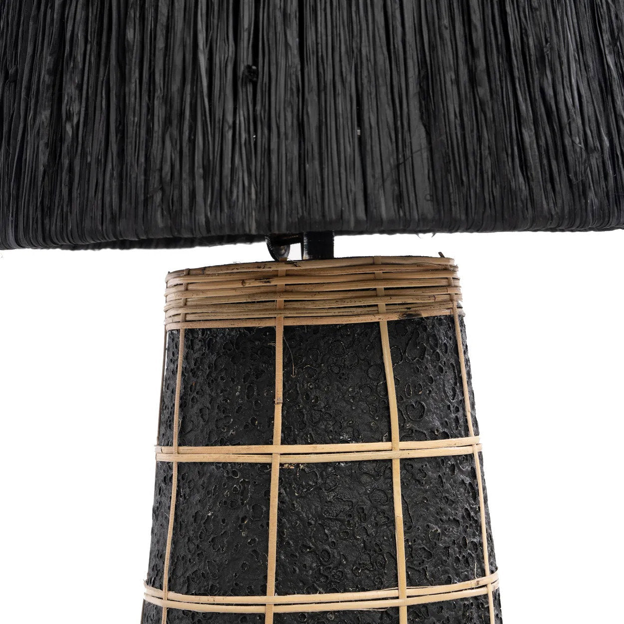 Tischlampe aus Terrakotta und strukturiertem Rattan in Schwarz – H56 cm