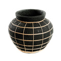 Runde Vase aus Terrakotta und Rattan in Schwarz Natur 33 cm