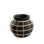 Runde Vase aus Terrakotta und Rattan in Schwarz Natur 19 cm