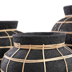 Runde Vase aus Terrakotta und Rattan in Schwarz Natur 19 cm