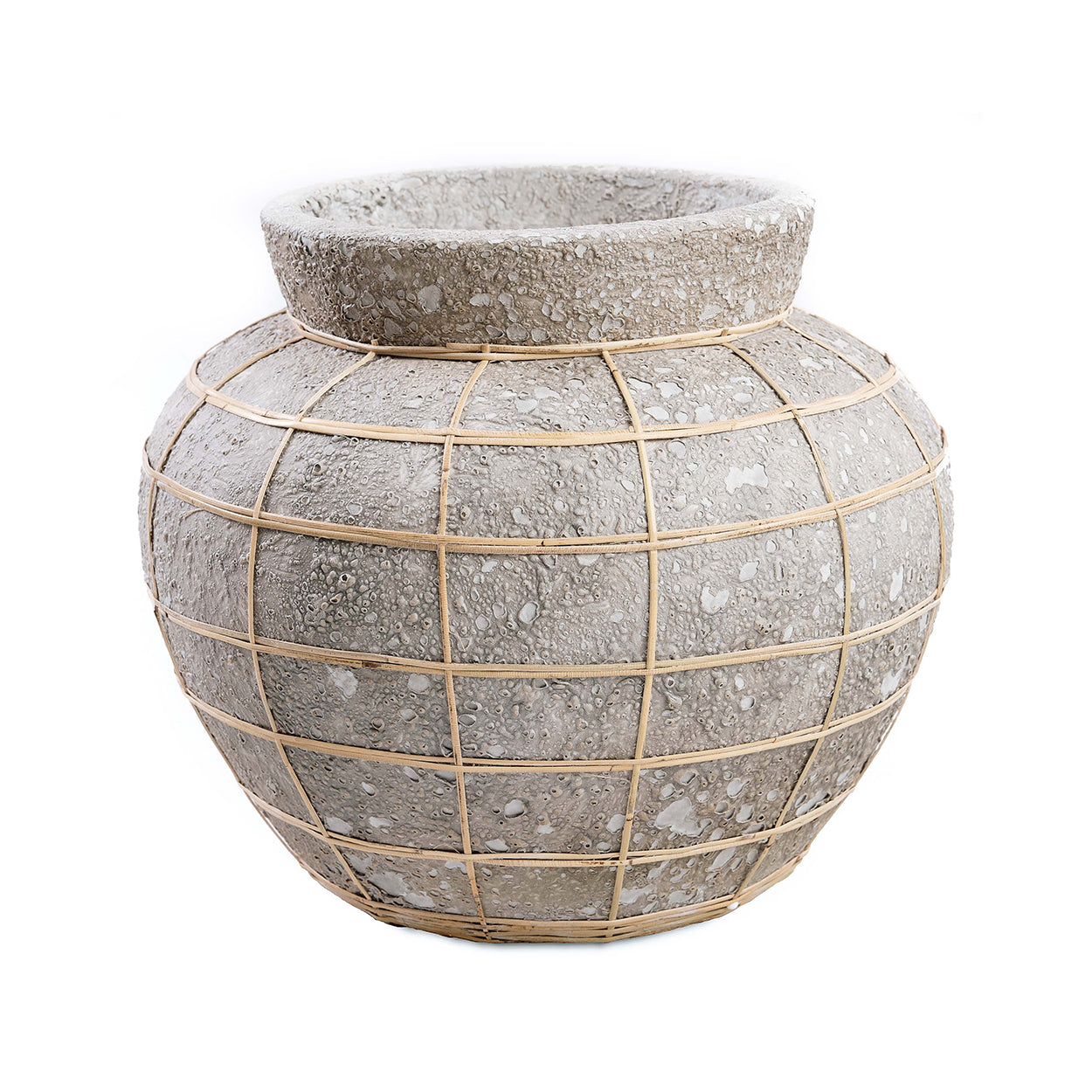Bauchige Vase aus Terrakotta und Rattan 33x27 cm