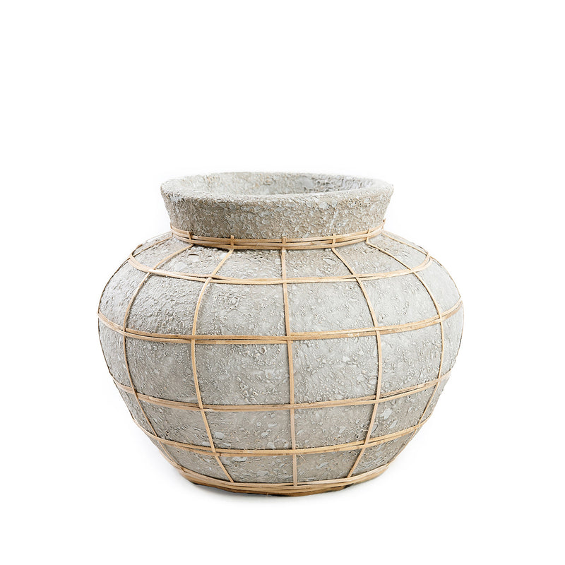 Vase aus Terrakotta und Rattan 25 cm Beton Natur