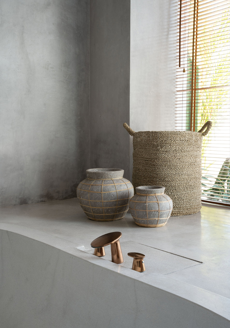 Vase aus Terrakotta und Rattan 25 cm Beton Natur