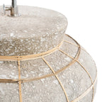 Tischlampe in Beton-Optik mit geflochtenem Rattan in Naturgrau – H48 cm