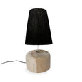 Konische Tischlampe aus Teakholz und Raffia in Schwarz – H55 cm
