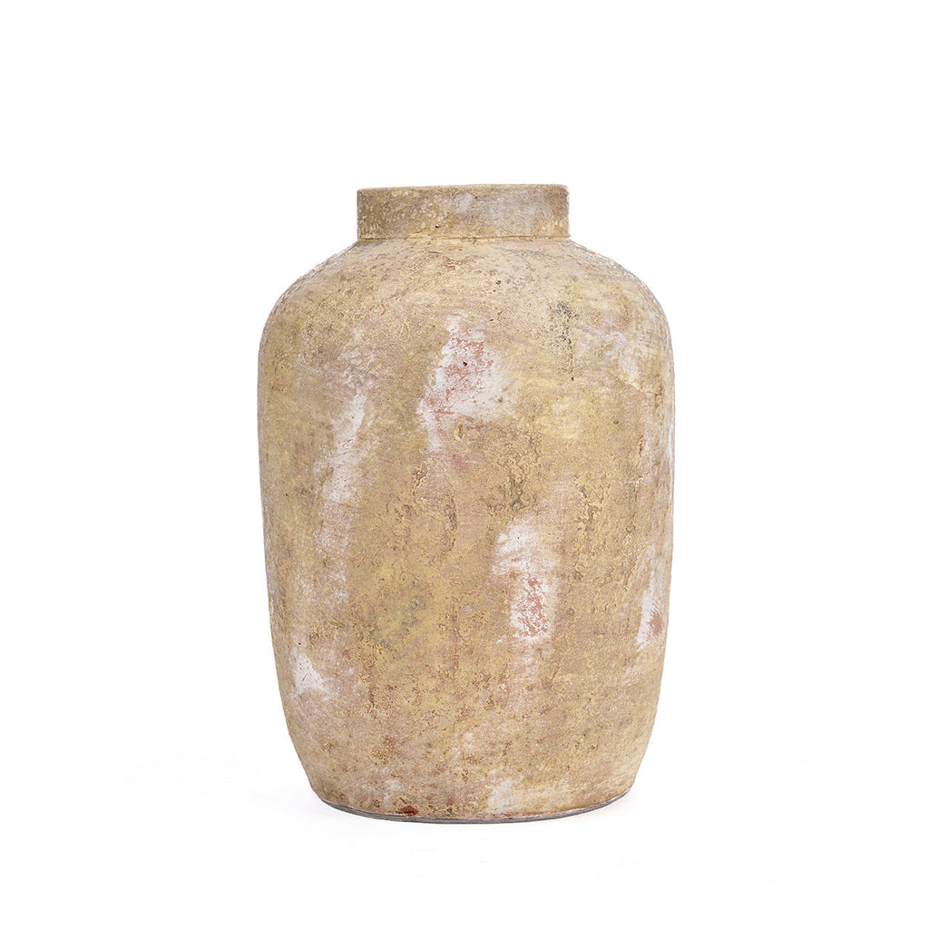 Deko-Vase aus Terrakotta in Creme, Krugform, patiniert – H30 cm - M