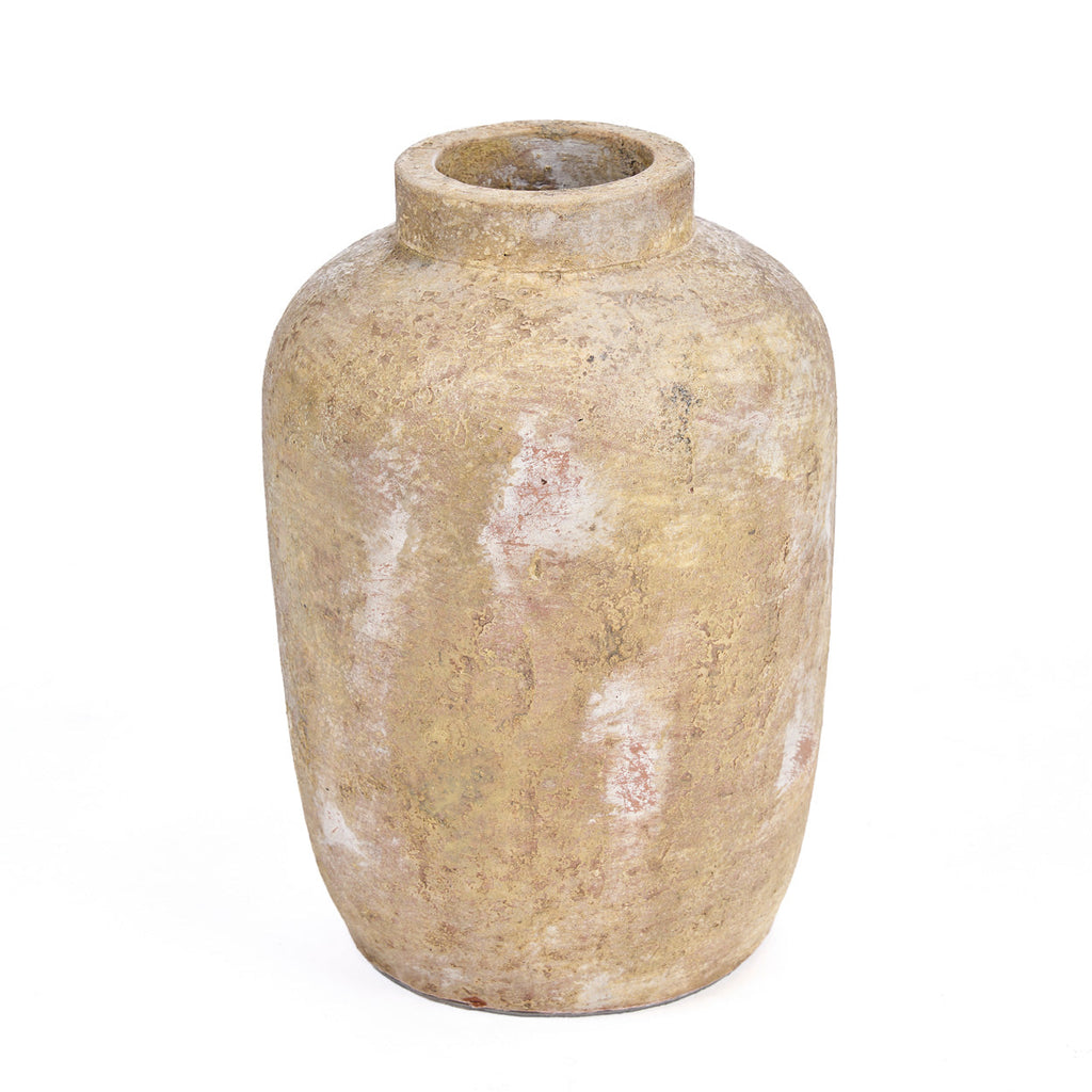 Deko-Vase aus Terrakotta in Creme, Krugform, patiniert – H30 cm - M