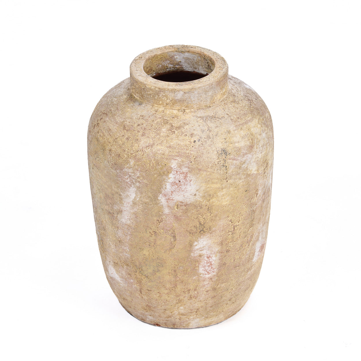 Deko-Vase aus Terrakotta in Creme, Krugform, patiniert – H30 cm - M