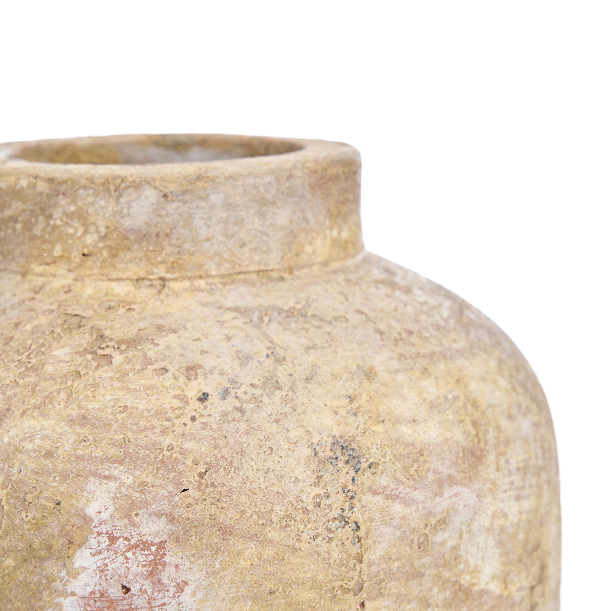 Deko-Vase aus Terrakotta in Creme, Krugform, patiniert – H30 cm - M