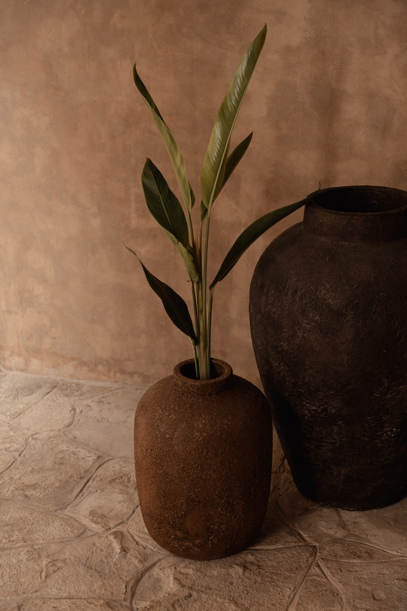 Terrakotta-Vase in Braun mit Struktur und kurzem Hals – H40 cm - L