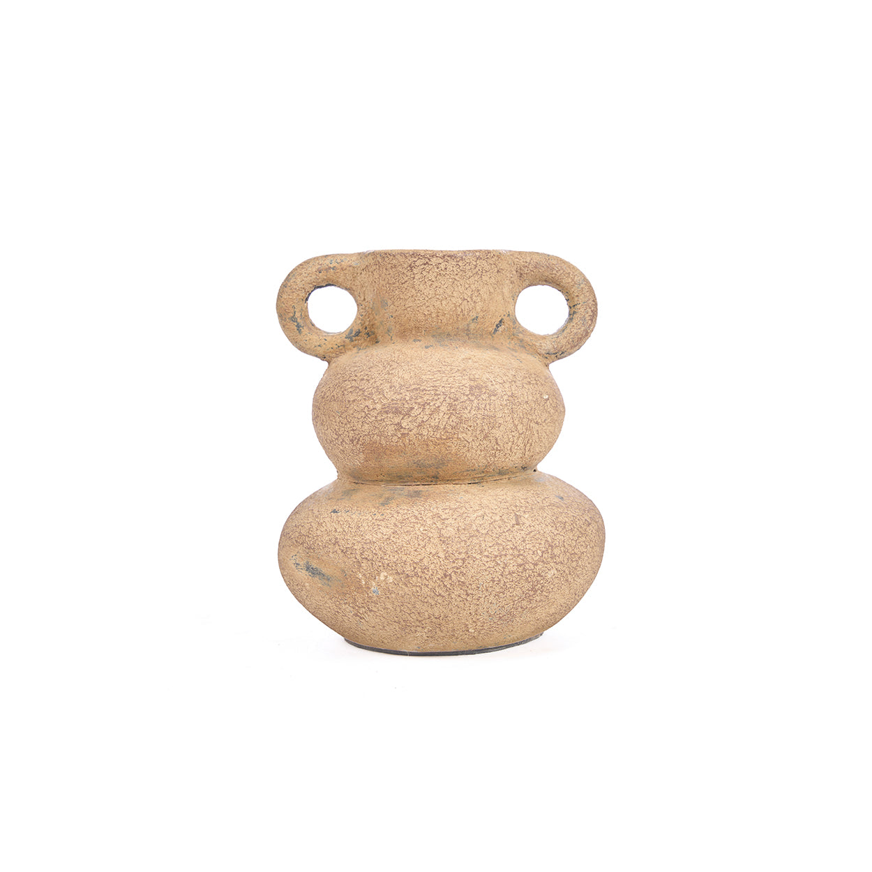 Keramikvase in Sand mit Henkeln, patiniert – H18 cm - S