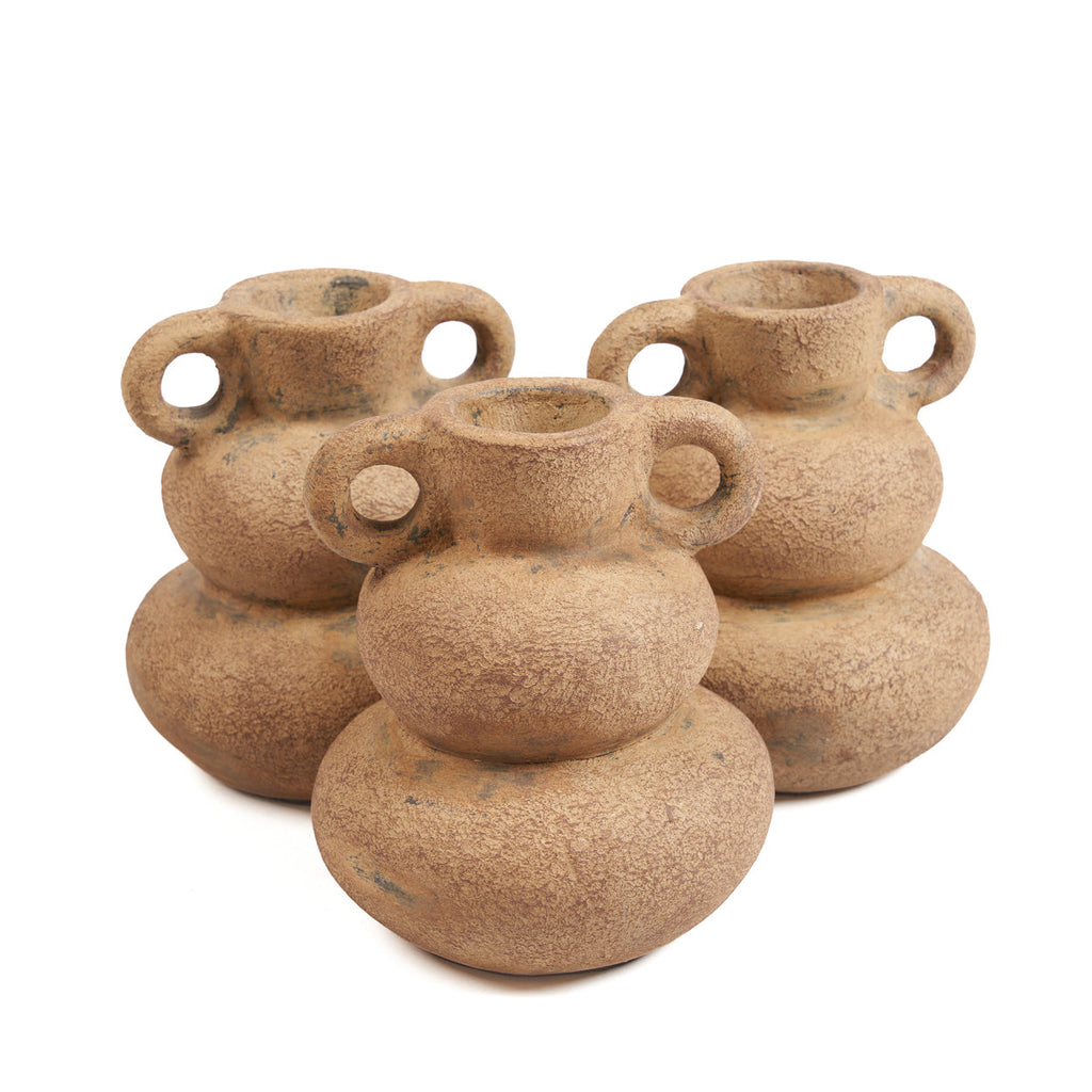 Vase en céramique sable à anses finition patinée – H18 cm - S