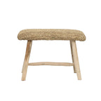 Banc rectangulaire en raphia tressé naturel et bois brut – 60x28 cm