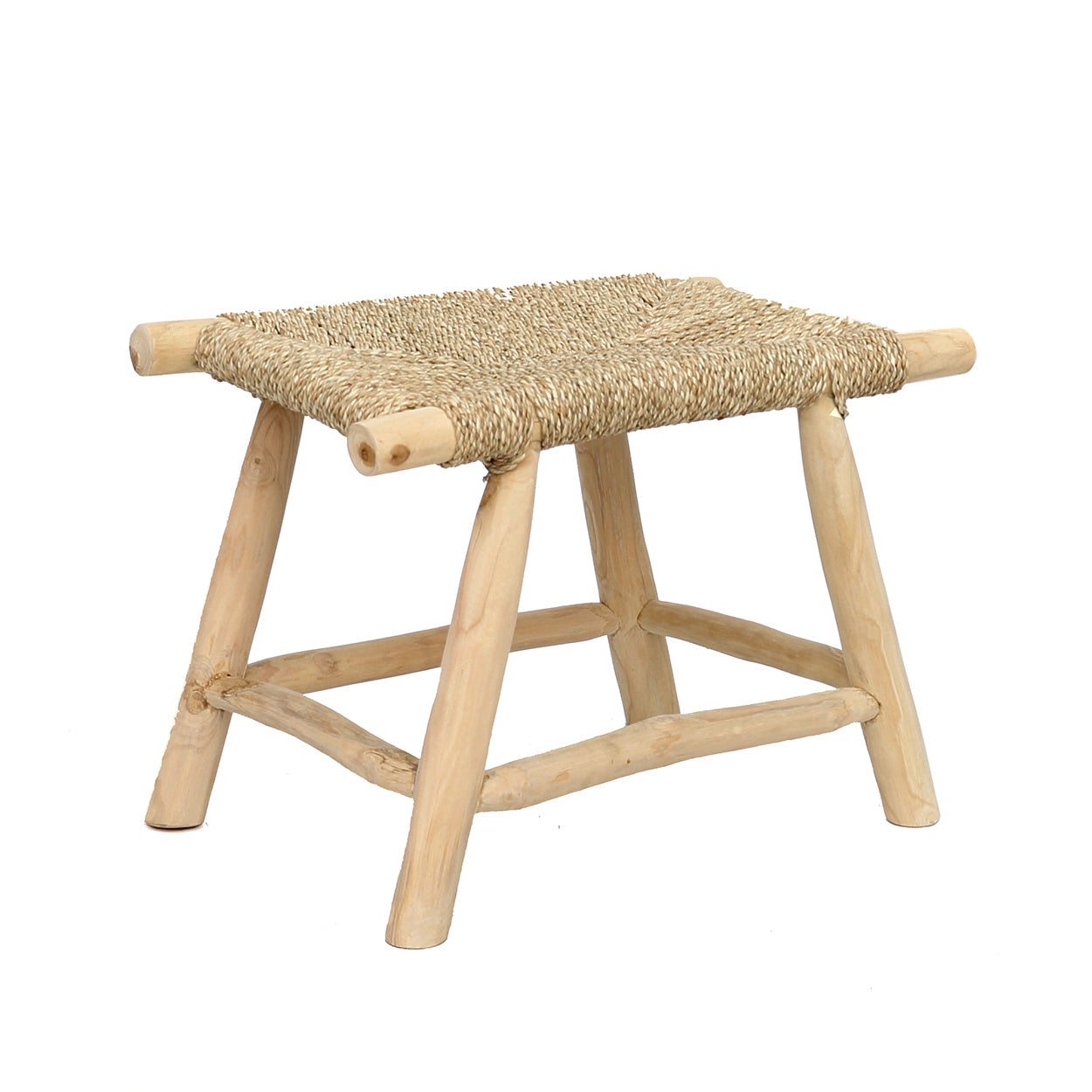 Rechteckiger Hocker aus Seegras und Naturholz für drinnen – 60x38 cm