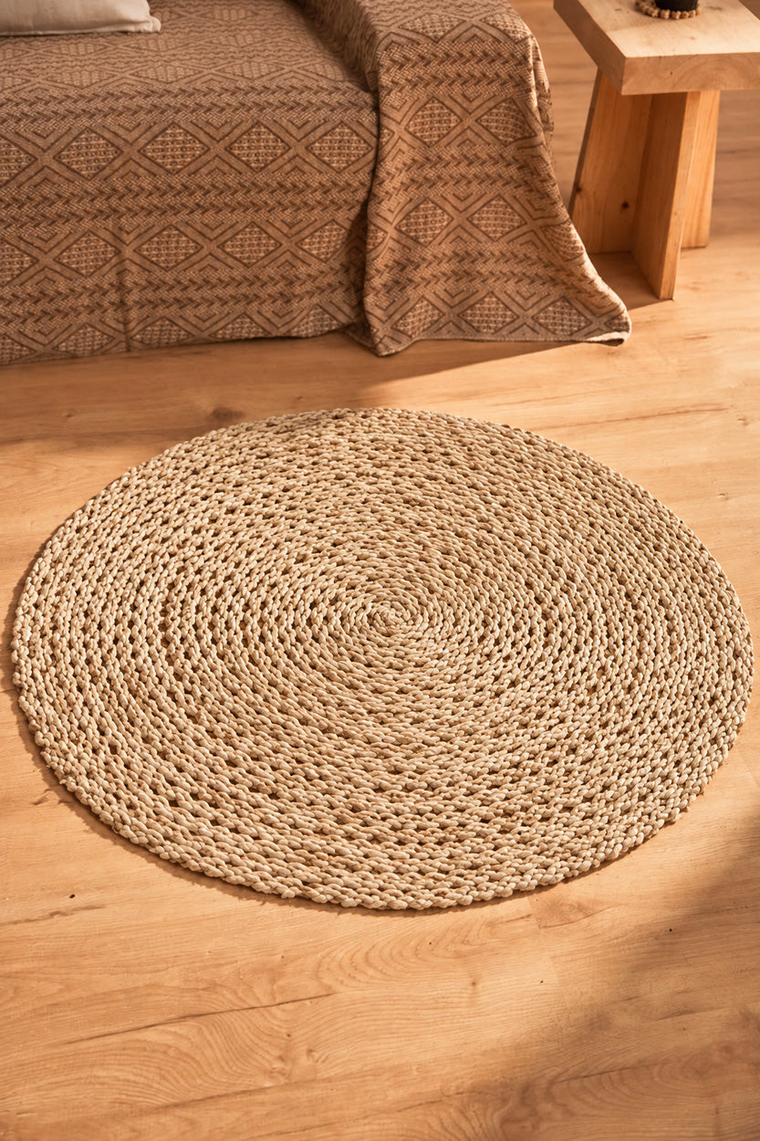 Runder Teppich aus geflochtenem Sisal in Naturbeige – Ø100 cm
