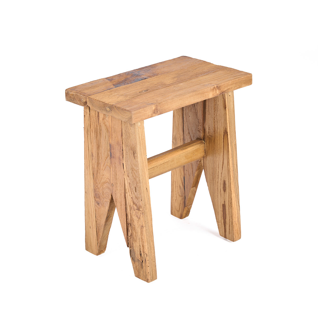 Rechteckiger Hocker aus massivem Teakholz, natur – 45 cm