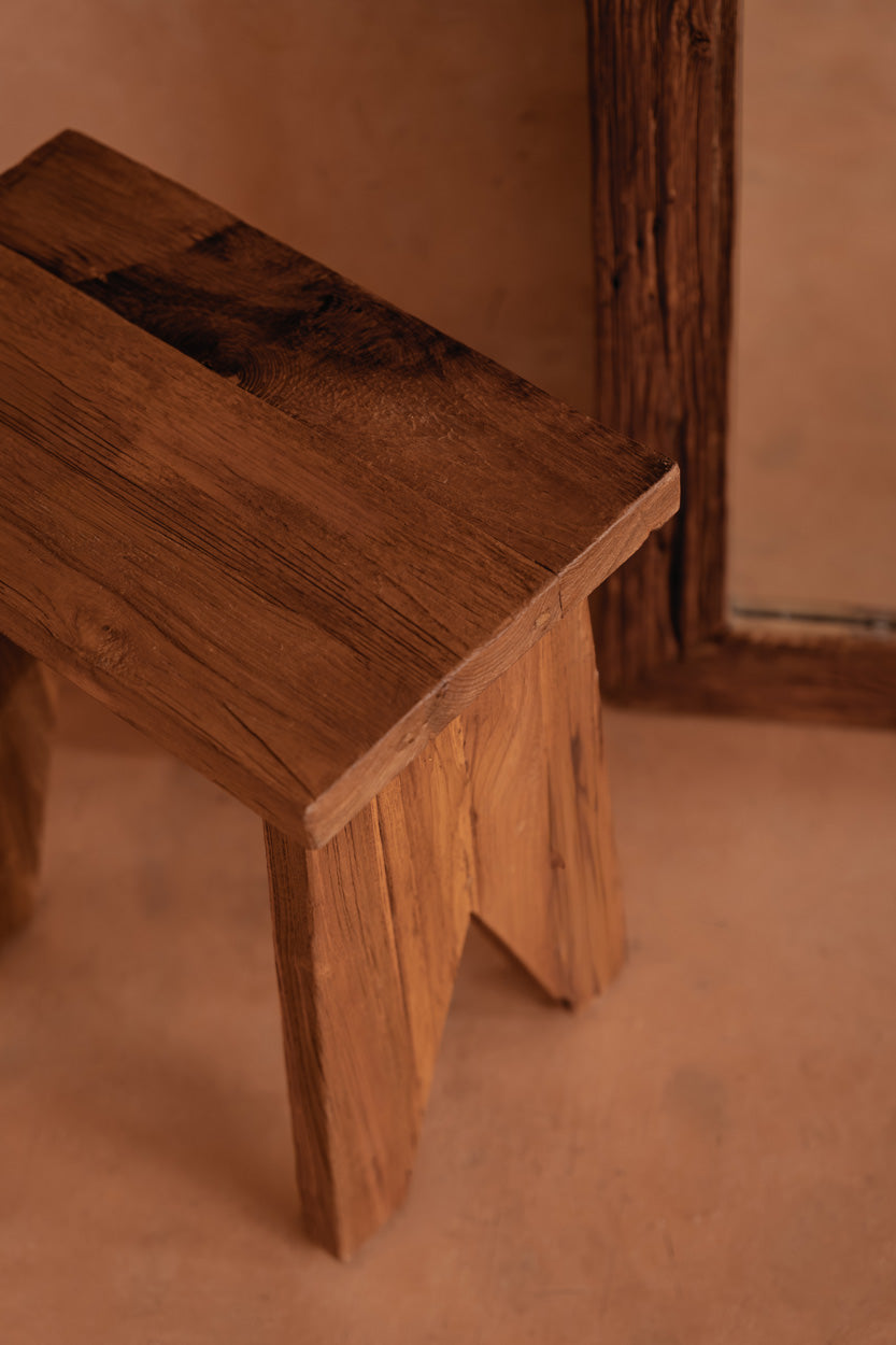 Rechteckiger Hocker aus massivem Teakholz, natur – 45 cm