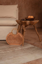 Tabouret racine teck organique naturel pour salon – H45 cm