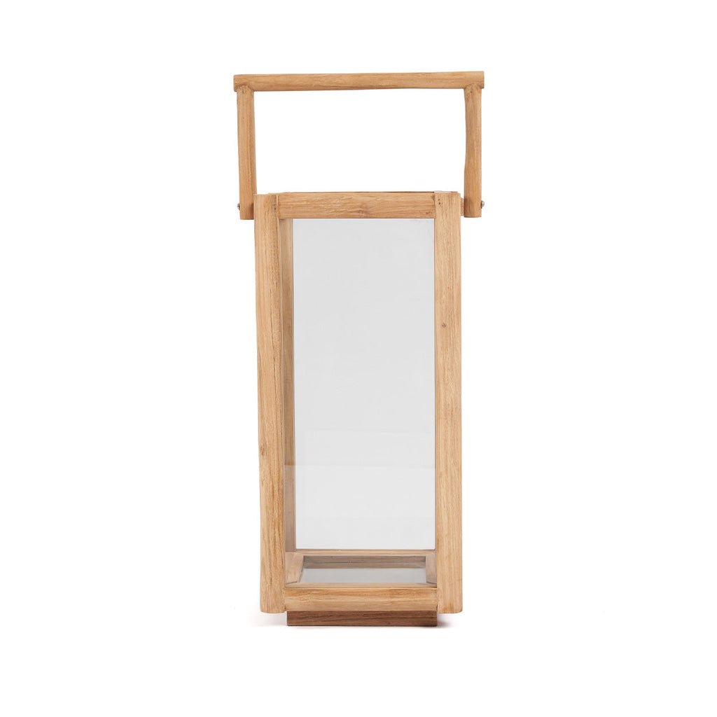 Rechteckige Laterne aus recyceltem Teakholz mit Griff – H60 cm