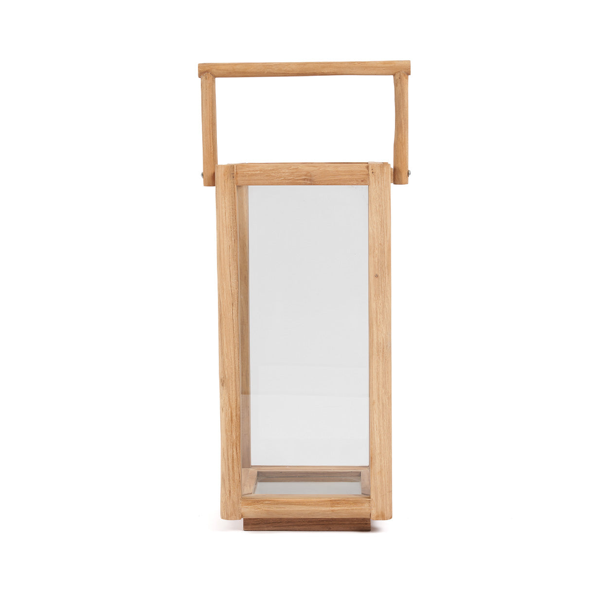 Rechteckige Laterne aus recyceltem Teakholz mit Griff – H60 cm