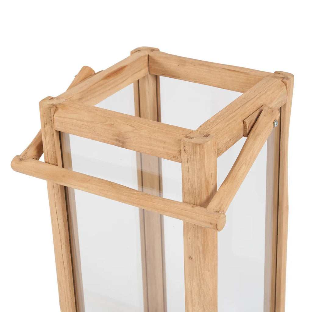 Rechteckige Laterne aus recyceltem Teakholz mit Griff – H60 cm
