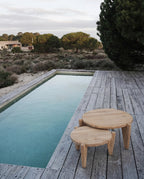 Runder Couchtisch aus recyceltem Teak Natur für Garten oder Terrasse – Ø50 cm